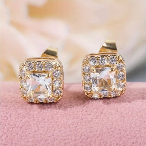 18K Gold Womens 2ct Diamond Square Stud Earrings 18 Karat Ladies Silver Studs